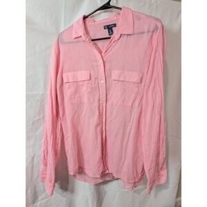 Gap Blouse Pink Shirt Women's Size Medium Fitted Boyfriend 100% Cotton Opaque